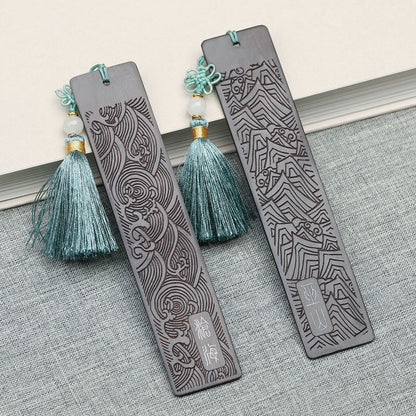 Ebony Tassel Bookmark - Laser-Engraved Chinese Landscape Art Page Marker