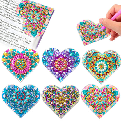 Leather Bookmark with Crystal Flowers - 6 Piece Set for Book Lovers
