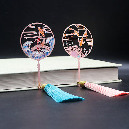 Metal Tassel Bookmark - Chinese Style Koi Peacock Fan Pendant Chain