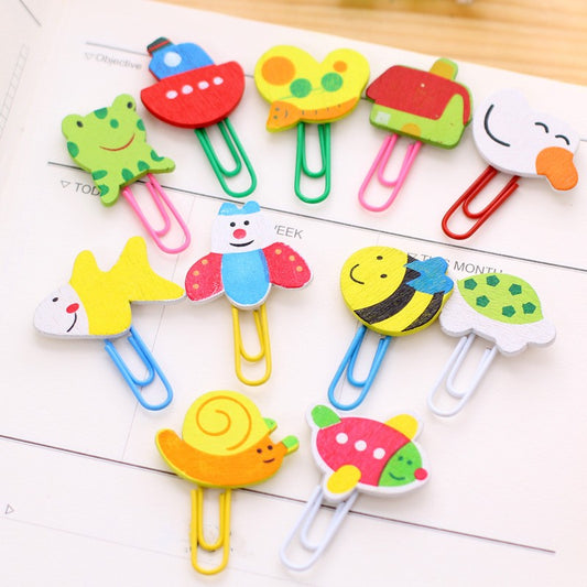 Animal Paper Clip Bookmark Set - Cute Wooden Page Markers (12-Piece)