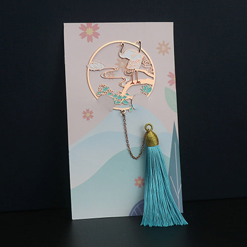 Metal Tassel Bookmark - Chinese Style Koi Peacock Fan Pendant Chain