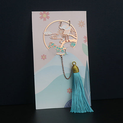 Metal Tassel Bookmark - Chinese Style Koi Peacock Fan Pendant Chain