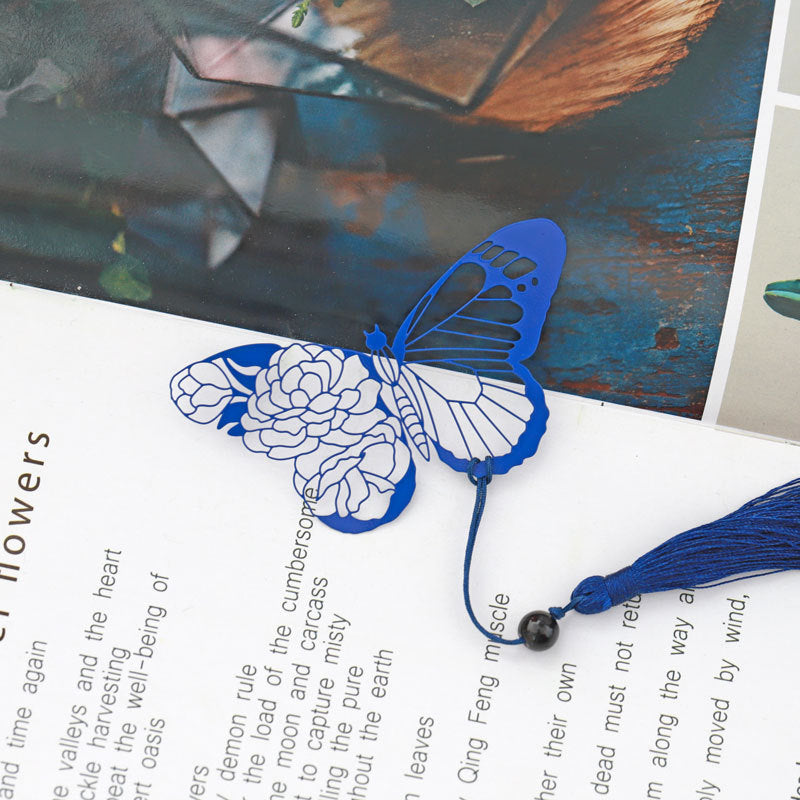 Chinese Rose Butterfly Metal Bookmark - Classical Cultural Gift Page Marker