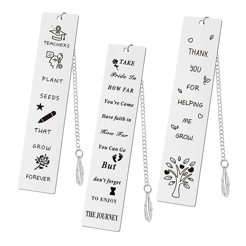 Inspirational Feather Bookmark - Stainless Steel with Motivational Quote