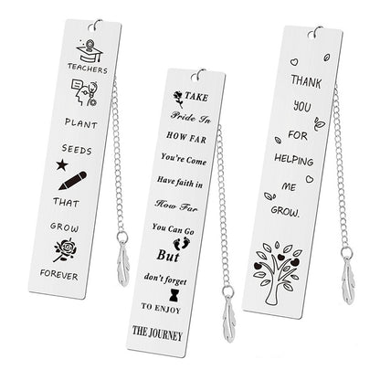 Inspirational Feather Bookmark - Stainless Steel with Motivational Quote