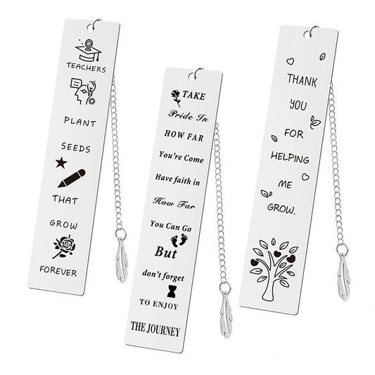 Inspirational Feather Bookmark - Stainless Steel with Motivational Quote