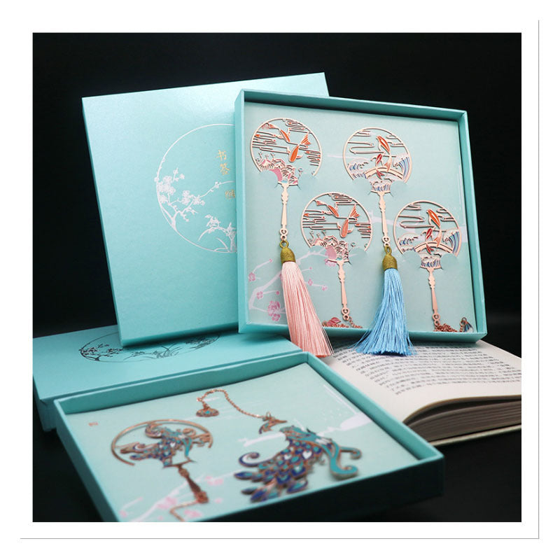 Metal Tassel Bookmark - Chinese Style Koi Peacock Fan Pendant Chain