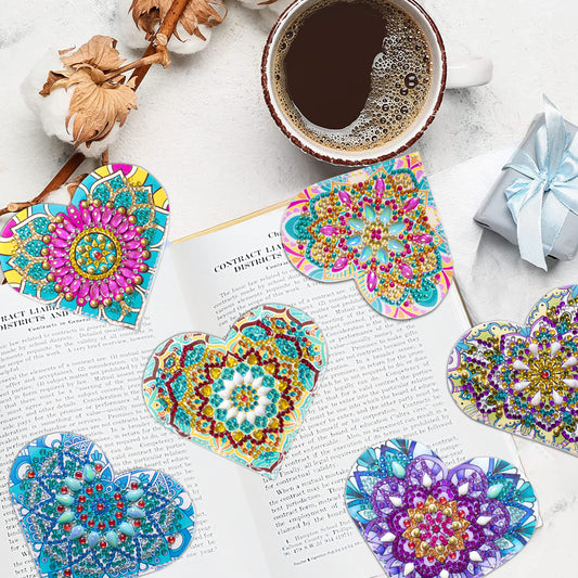Leather Bookmark with Crystal Flowers - 6 Piece Set for Book Lovers