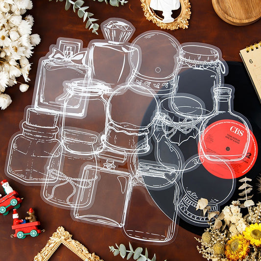 Glass Bottle Bookmark Stickers - Dried Flower PET Page Markers (20-Pack)