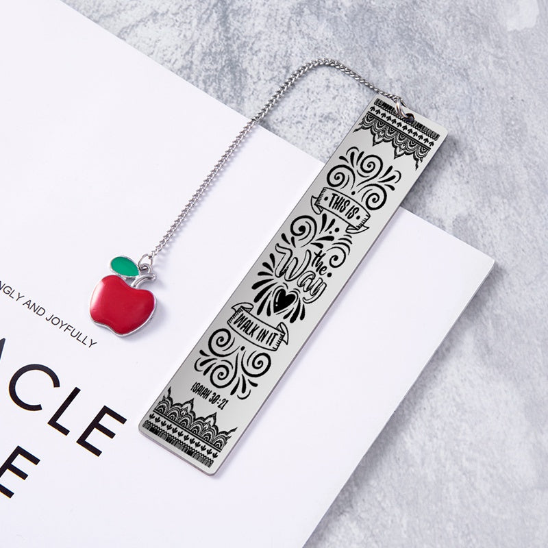 Bible Verse Bookmark - Stainless Steel with Red Apple Teacher Gift