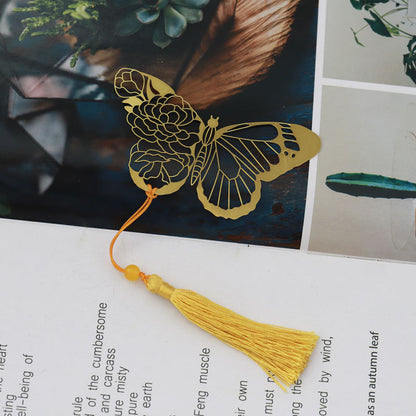Chinese Rose Butterfly Metal Bookmark - Classical Cultural Gift Page Marker