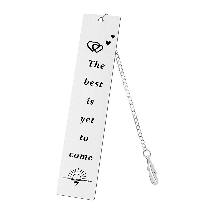 Inspirational Feather Bookmark - Stainless Steel with Motivational Quote