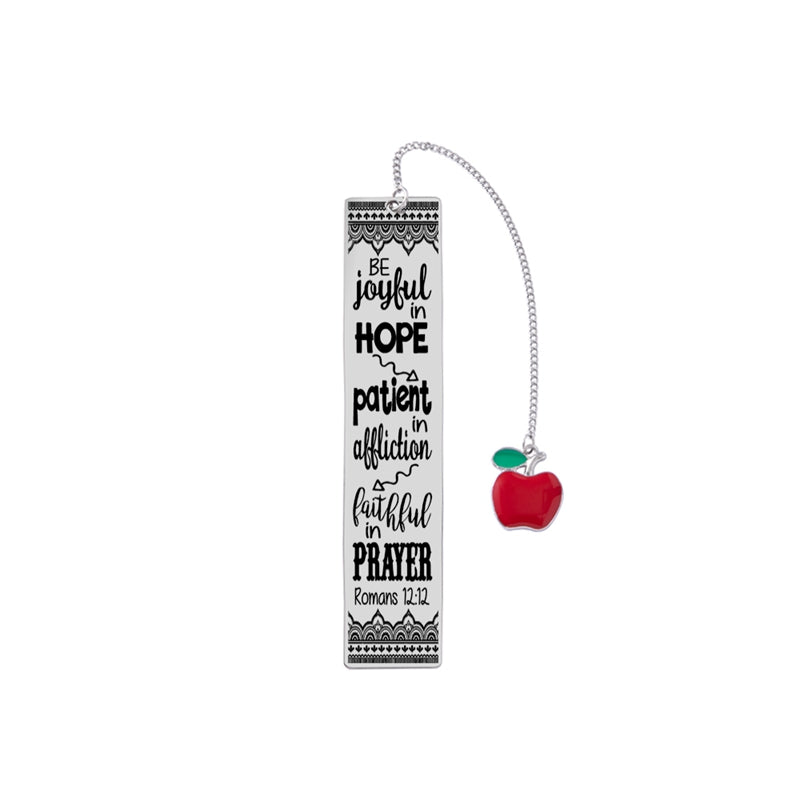 Bible Verse Bookmark - Stainless Steel with Red Apple Teacher Gift