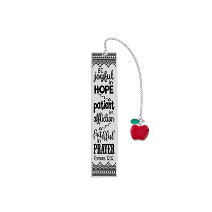Bible Verse Bookmark - Stainless Steel with Red Apple Teacher Gift