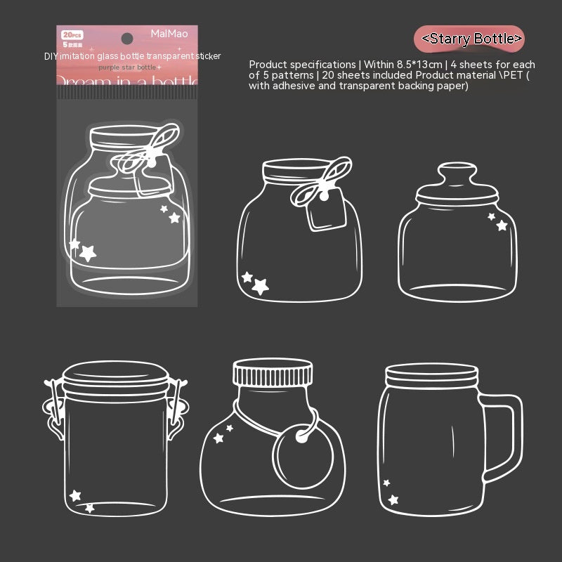 Glass Bottle Bookmark Stickers - Dried Flower PET Page Markers (20-Pack)