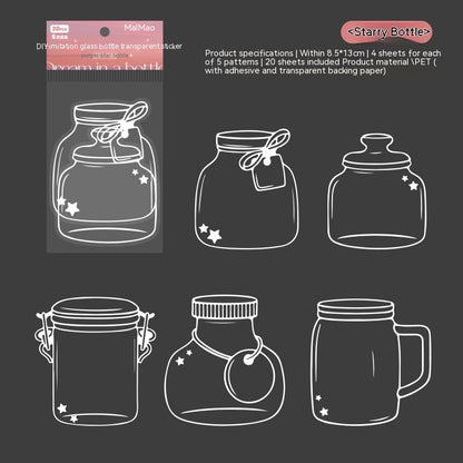 Glass Bottle Bookmark Stickers - Dried Flower PET Page Markers (20-Pack)