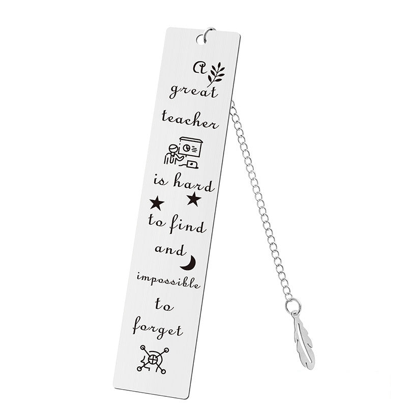 Inspirational Feather Bookmark - Stainless Steel with Motivational Quote