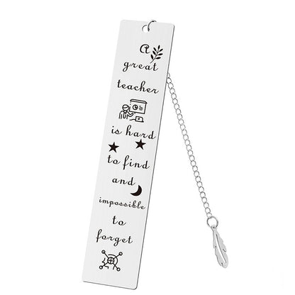 Inspirational Feather Bookmark - Stainless Steel with Motivational Quote
