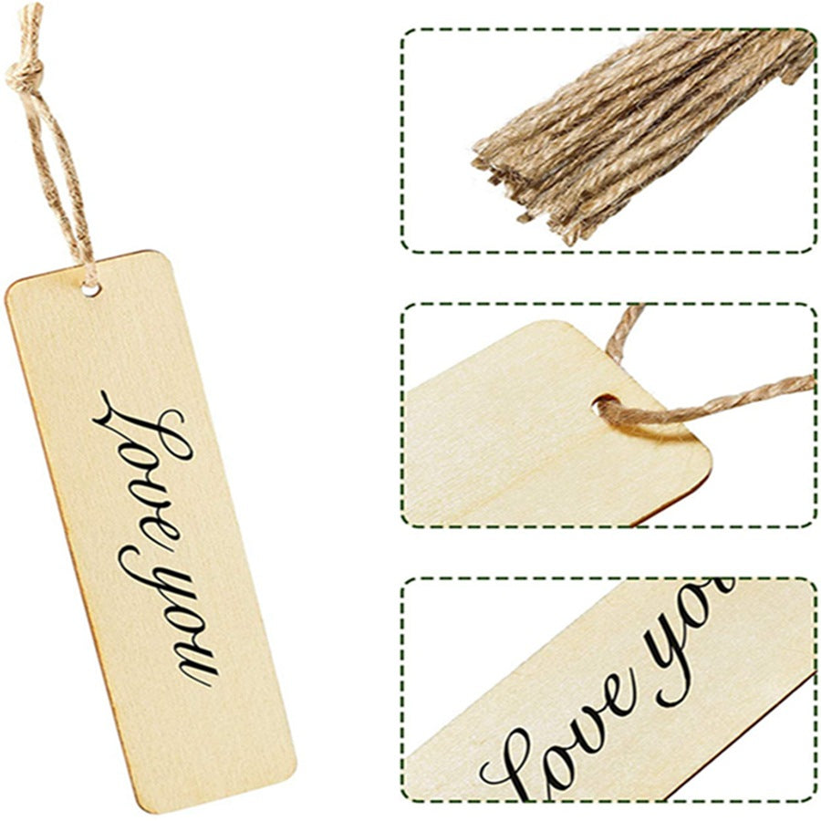 Unpolished Wooden Blank Bookmark Set - DIY Craft Rectangular Hanging Tag