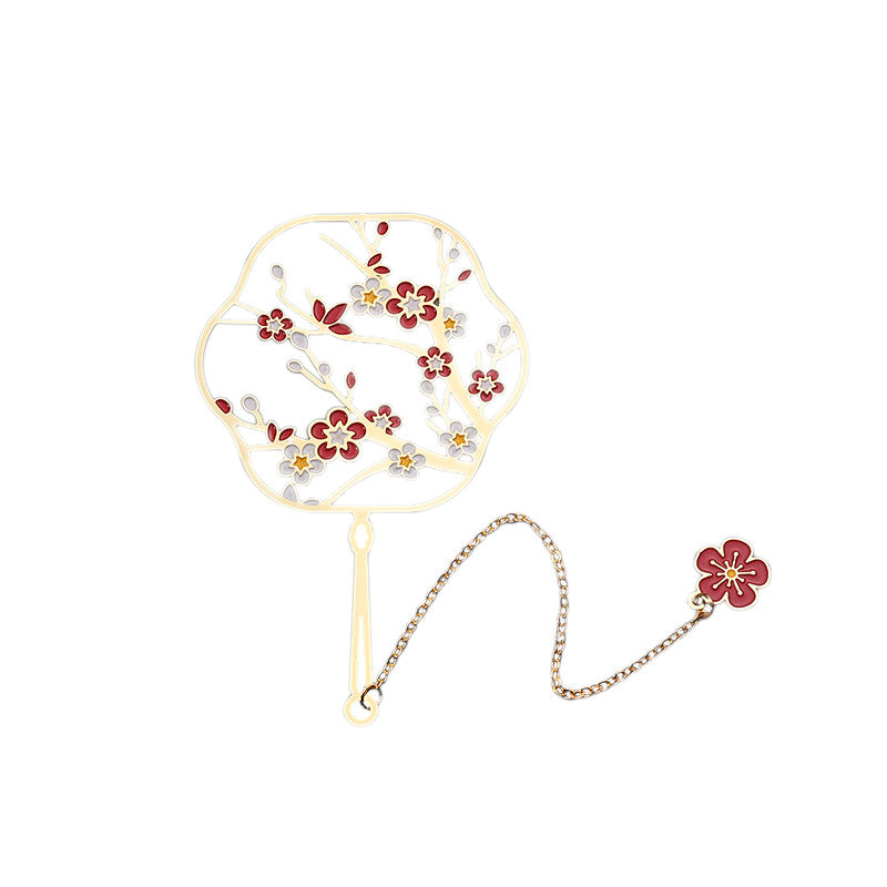 Chinese Fan Bookmark - Hollow Metal Page Marker with Butterfly Pendant