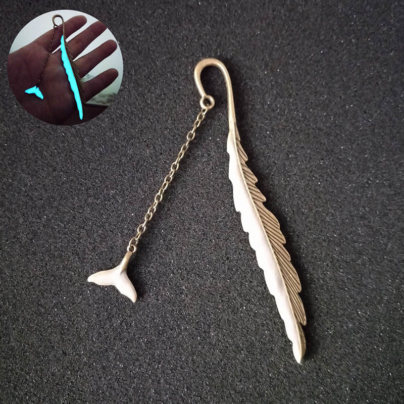 Luminous Feather Bookmark - Glow-in-Dark Metal Page Marker