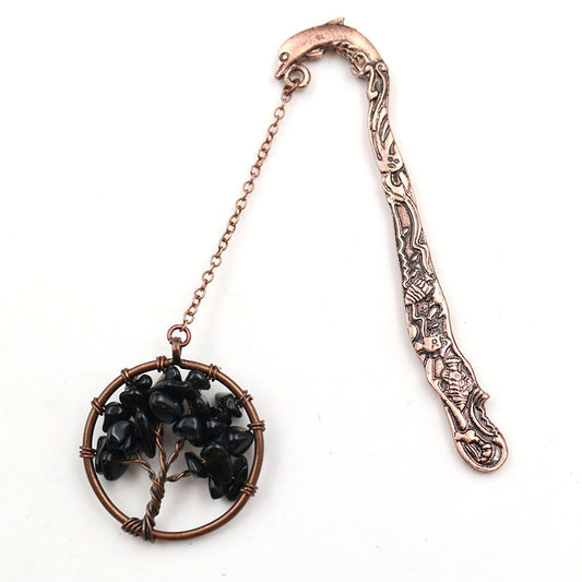 Crystal Dolphin Bookmark - Natural Gemstone Tree of Life Copper Page Marker