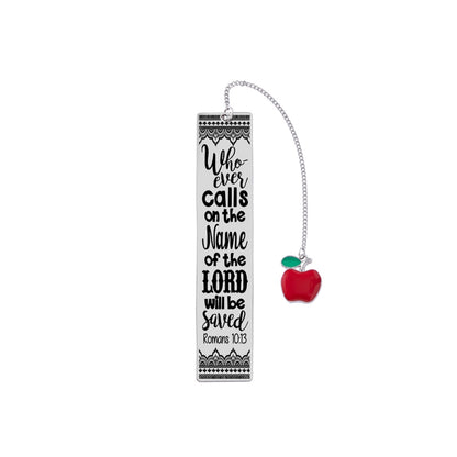 Bible Verse Bookmark - Stainless Steel with Red Apple Teacher Gift