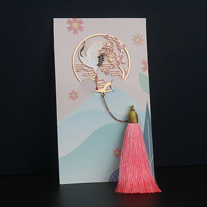 Metal Tassel Bookmark - Chinese Style Koi Peacock Fan Pendant Chain