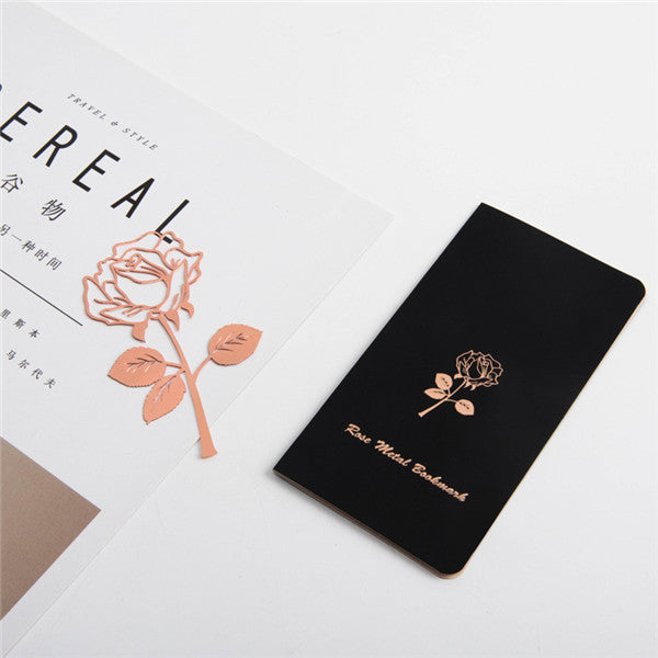 Metal Rose Bookmark - Gold Plated Flower Design Page Marker with Gift Card