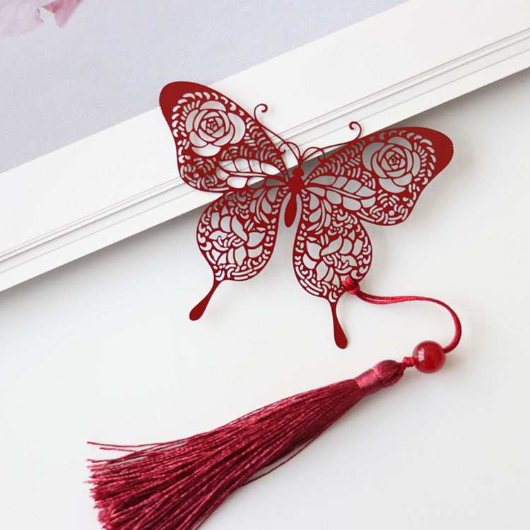 Chinese Rose Butterfly Metal Bookmark - Classical Cultural Gift Page Marker
