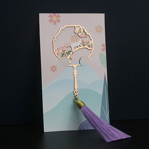 Metal Tassel Bookmark - Chinese Style Koi Peacock Fan Pendant Chain