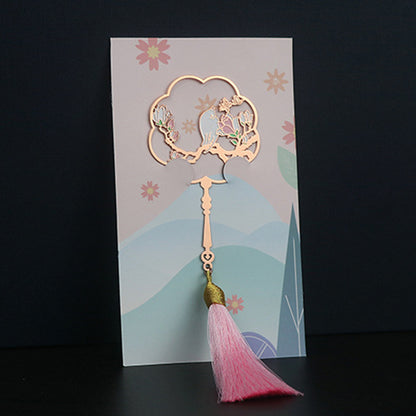 Metal Tassel Bookmark - Chinese Style Koi Peacock Fan Pendant Chain