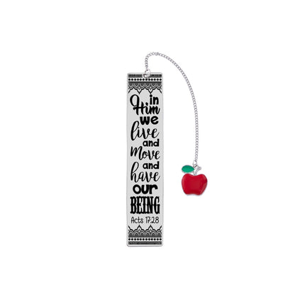 Bible Verse Bookmark - Stainless Steel with Red Apple Teacher Gift