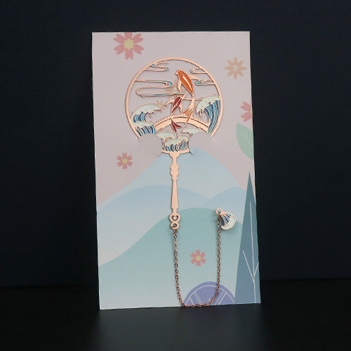 Metal Tassel Bookmark - Chinese Style Koi Peacock Fan Pendant Chain