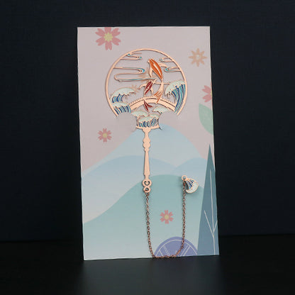 Metal Tassel Bookmark - Chinese Style Koi Peacock Fan Pendant Chain