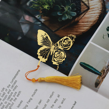 Chinese Rose Butterfly Metal Bookmark - Classical Cultural Gift Page Marker