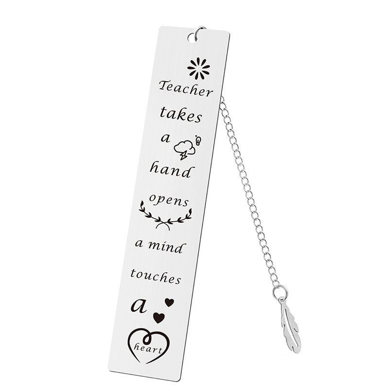 Inspirational Feather Bookmark - Stainless Steel with Motivational Quote