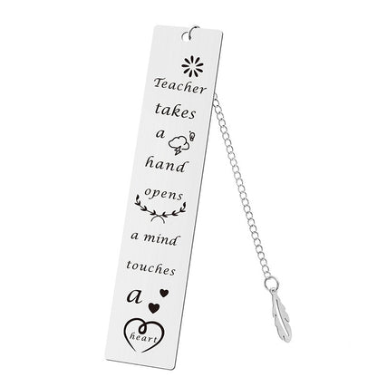 Inspirational Feather Bookmark - Stainless Steel with Motivational Quote