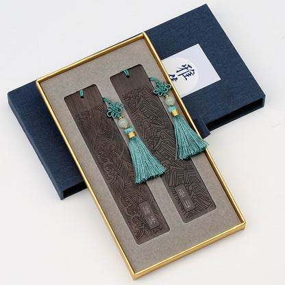 Ebony Tassel Bookmark - Laser-Engraved Chinese Landscape Art Page Marker