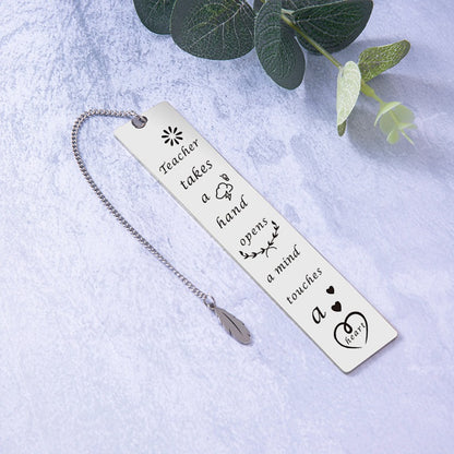 Inspirational Feather Bookmark - Stainless Steel with Motivational Quote