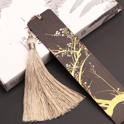 Wooden Tassel Bookmark Set - Laser-Engraved Chinese Landscape (2-Piece)