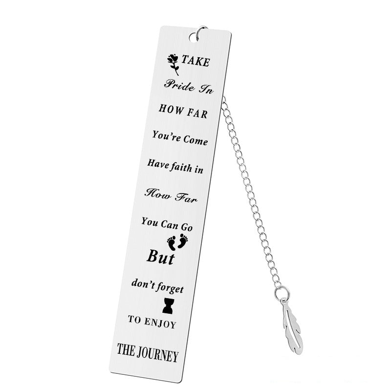 Inspirational Feather Bookmark - Stainless Steel with Motivational Quote