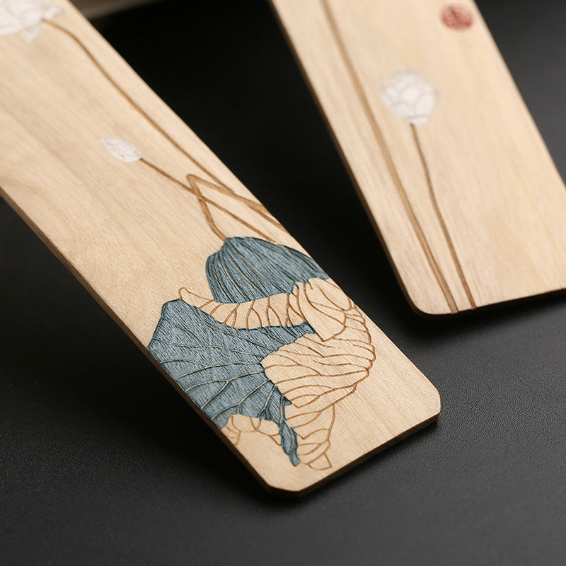 Mahogany Hibiscus Bookmark Set - Wooden Tassel Classical Chinese Gift