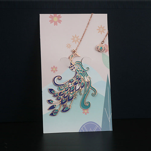 Metal Tassel Bookmark - Chinese Style Koi Peacock Fan Pendant Chain