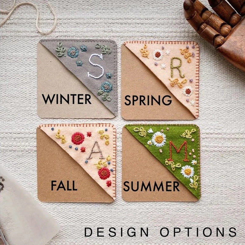 Embroidered Corner Bookmark - Personalized Four Seasons Felt Page Marker A-Z
