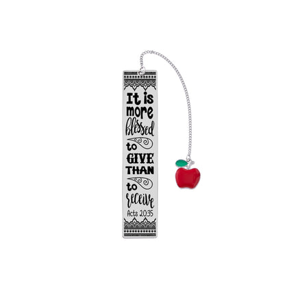 Bible Verse Bookmark - Stainless Steel with Red Apple Teacher Gift