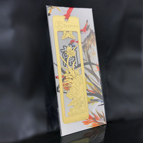 Metal Hollow Bookmark - 18K Gold Plated Four Gentlemen Chinese Art Design