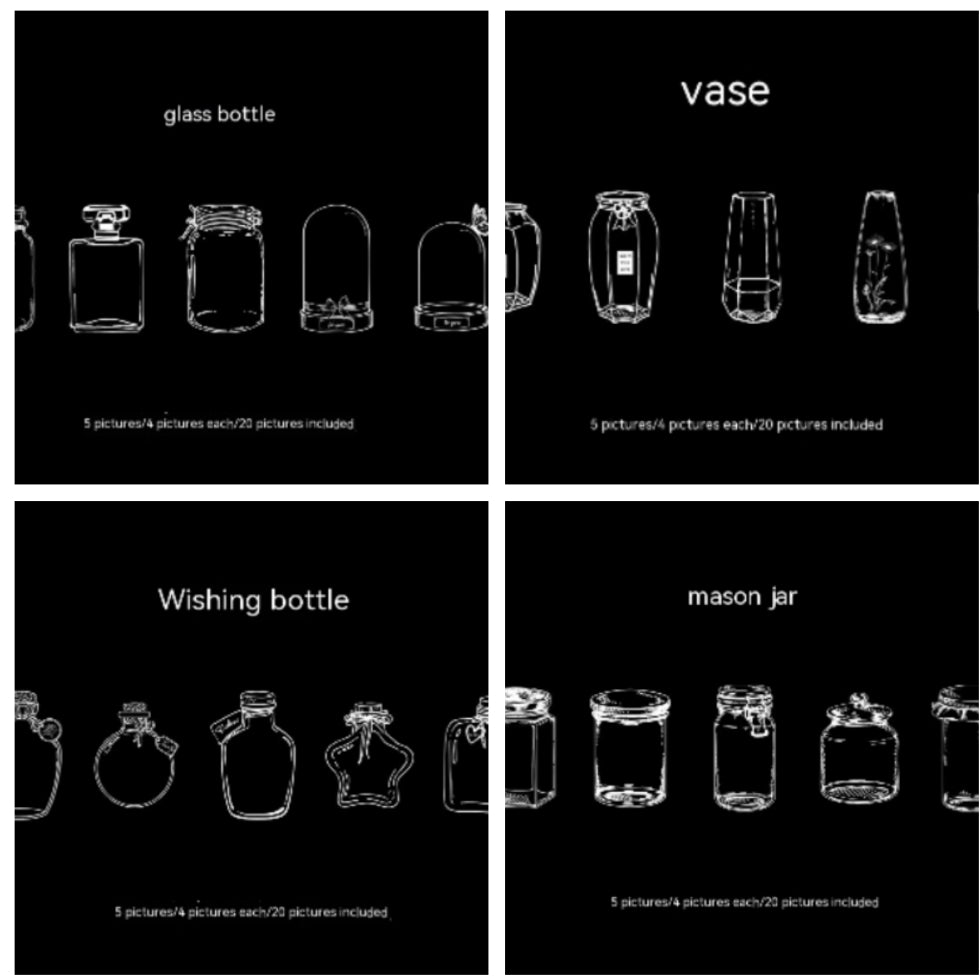 Glass Bottle Bookmark Stickers - Dried Flower PET Page Markers (20-Pack)