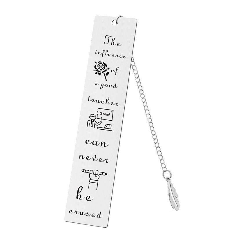 Inspirational Feather Bookmark - Stainless Steel with Motivational Quote