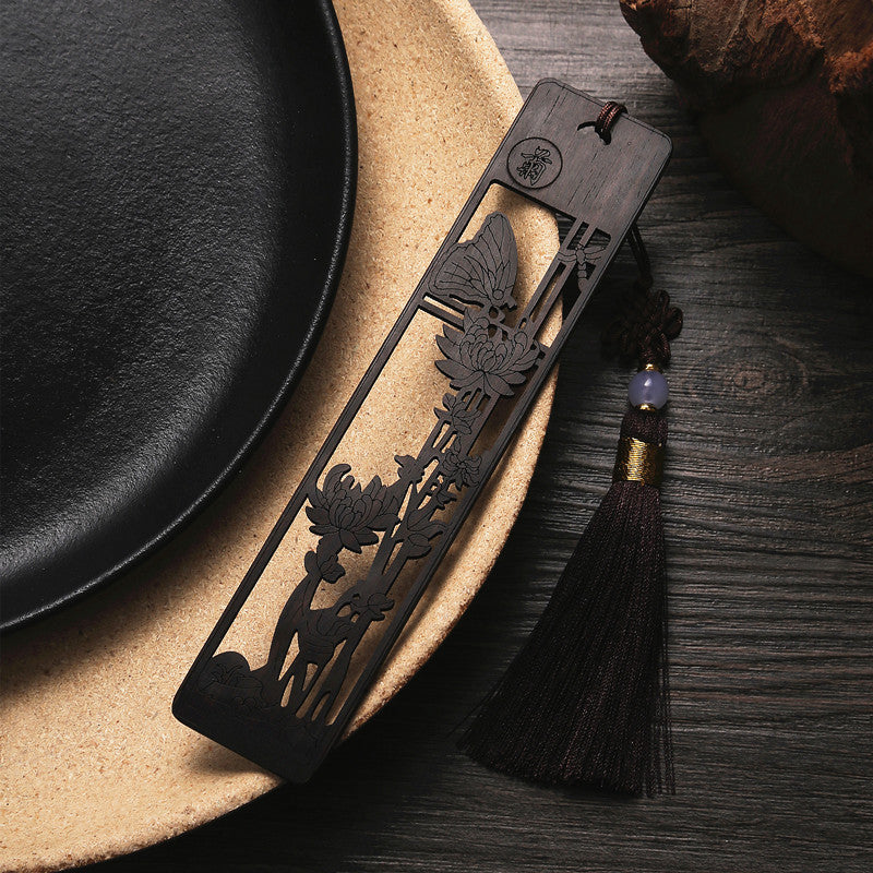 Four Gentlemen Wooden Bookmark - Hollow Carved Mahogany Page Marker